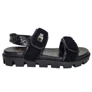 Christian Louboutin The Lock Black Wool Shearling Embossed Sandals